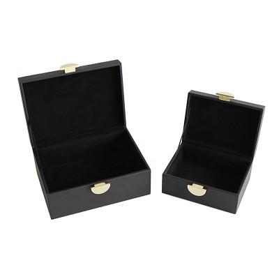 Set Of Two faux Leather home Jewelry organizer Storage Box with gold accessories