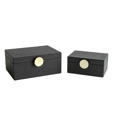 Set Of Two Wooden b;ack faux Leather Jewellery  Storage Box with gold accessories